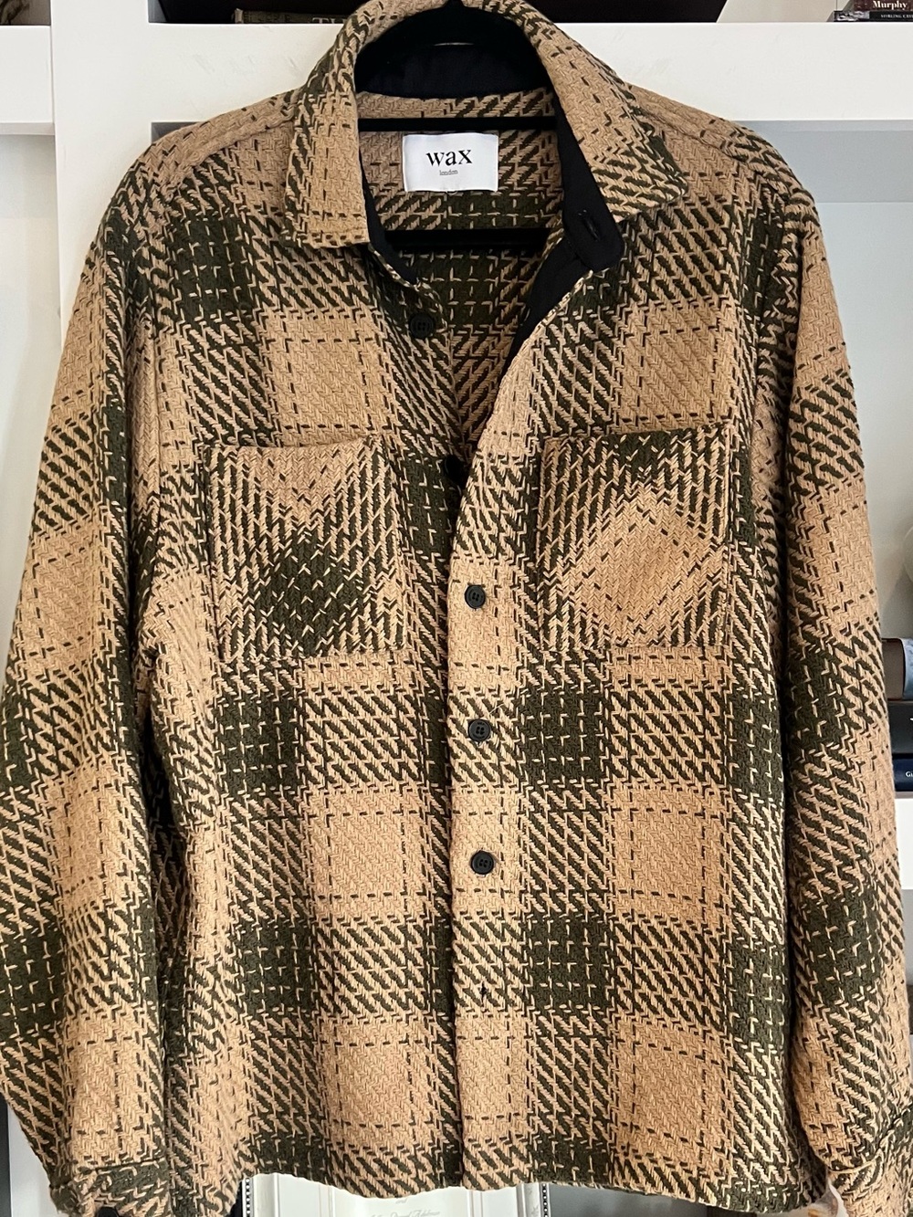 Men’s WAX LONDON over shirting Tan & Olive Plaid Jacket size L